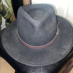 Stylish Black Fedora Hat with Brown Band 100% wool
